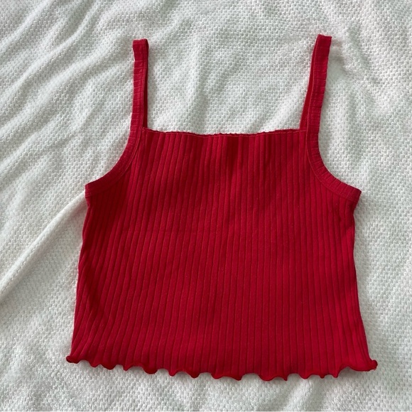 Red Rib Knit Crop Top - Picture 3 of 6